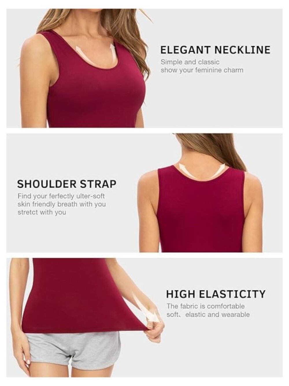 Women's Basic Tank Tops Modal Spandex Scoop Neck Layering Yoga Cami - Picture 3 of 5